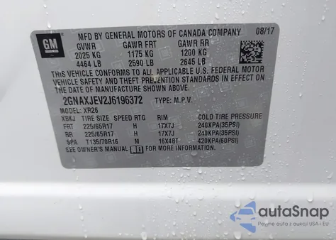 2018 Chevrolet Equinox Lt из США, поврежденный, VIN 2GNAXJEV2J6196372